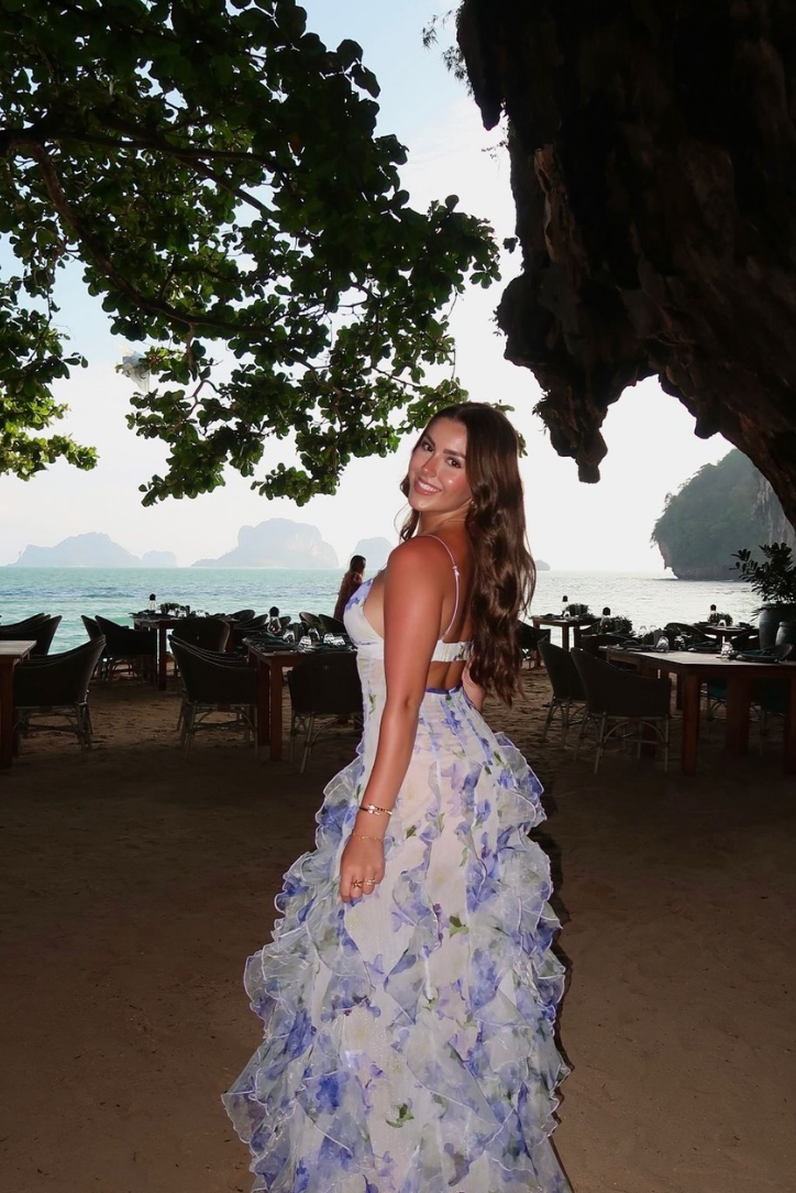 Taylor | Maxi Wedding Guest Dress with Floral Print and Cut-Out Bodice