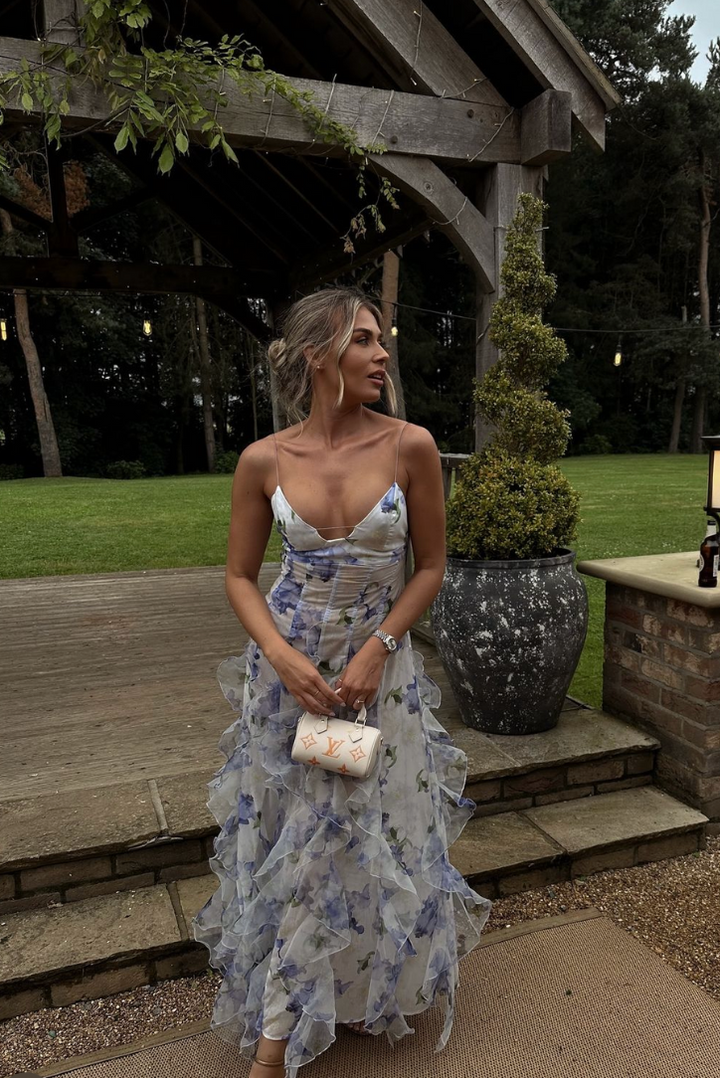 Taylor | Maxi Wedding Guest Dress with Floral Print and Cut-Out Bodice