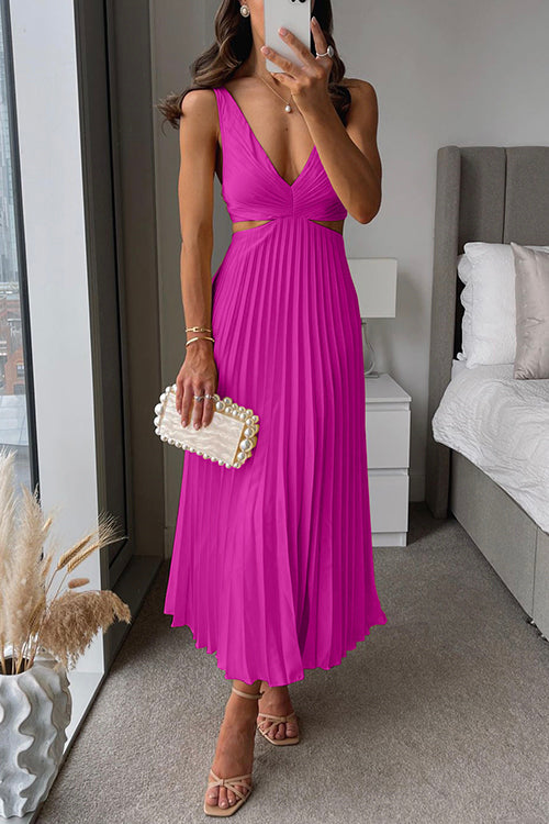 Caroline | Midi Wedding Guest Dress with V-Neck and Pleated Skirt
