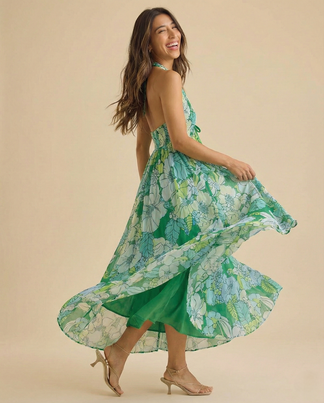 Daisy | Maxi Summer Dress with Floral Print and Halter Neckline