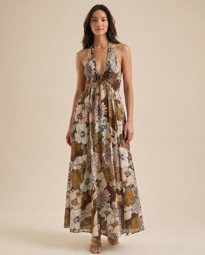 Daisy | Maxi Summer Dress with Floral Print and Halter Neckline