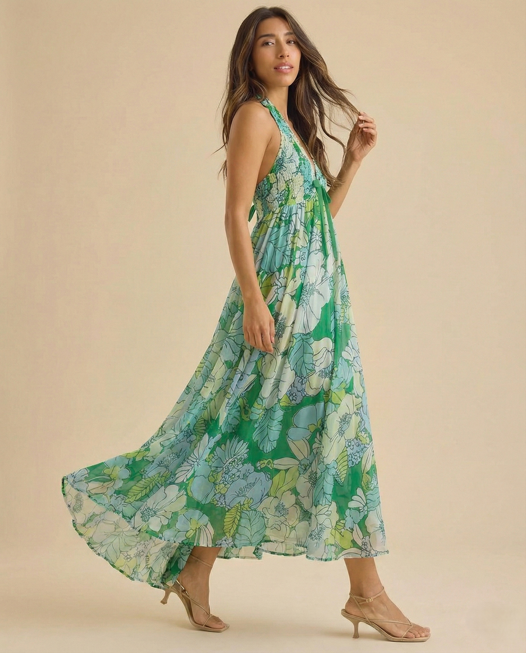 Daisy | Maxi Summer Dress with Floral Print and Halter Neckline