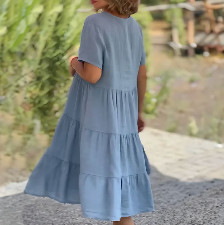 Jane | Midi Summer Dress with V-Neck and Tiered Skirt