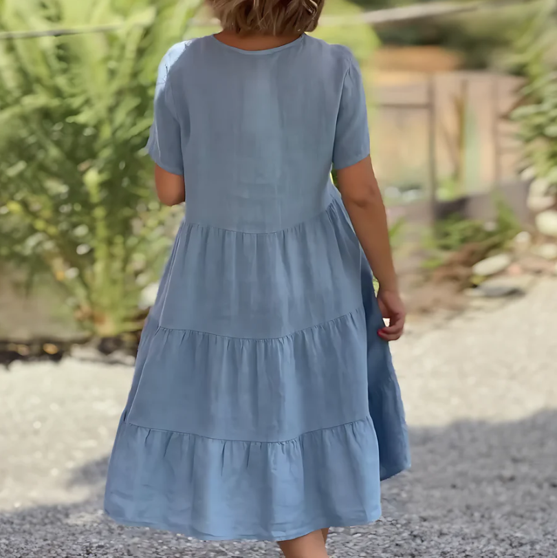 Jane | Midi Summer Dress with V-Neck and Tiered Skirt