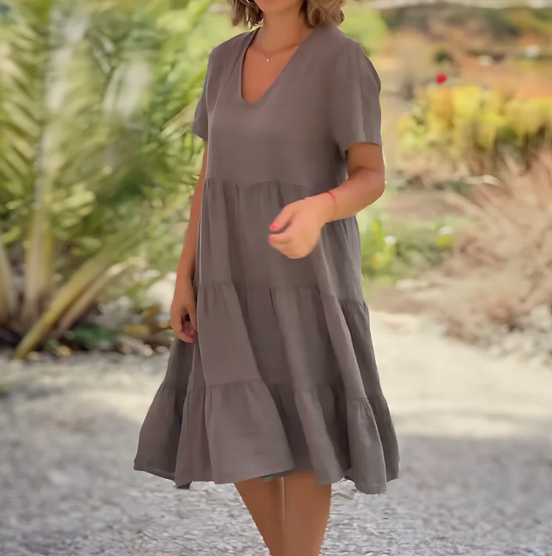 Jane | Midi Summer Dress with V-Neck and Tiered Skirt