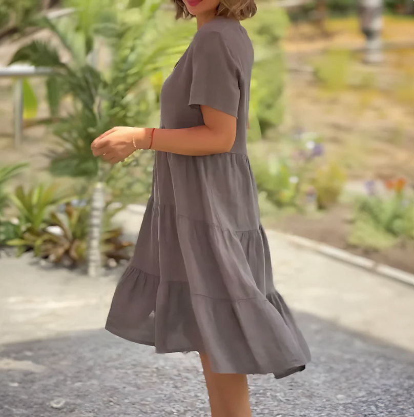 Jane | Midi Summer Dress with V-Neck and Tiered Skirt