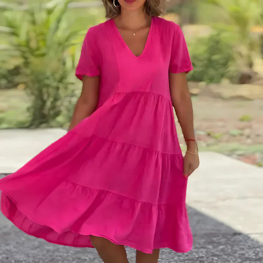 Jane | Midi Summer Dress with V-Neck and Tiered Skirt