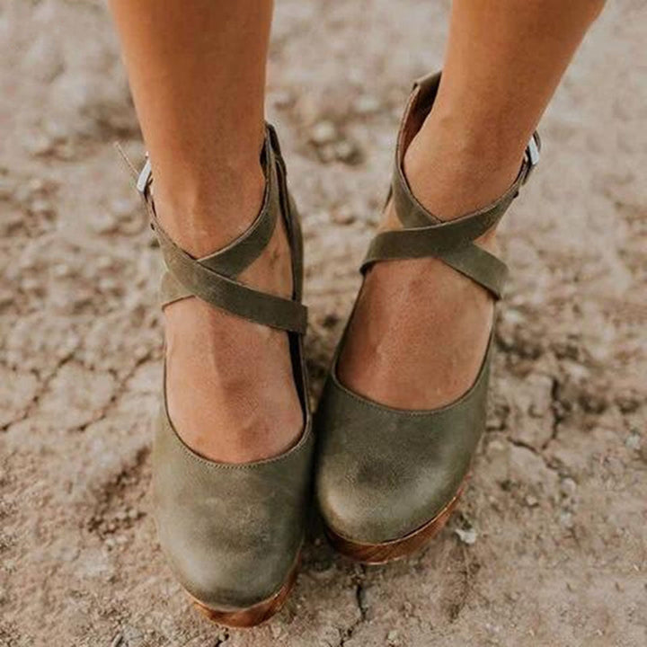 Women's Platform Heels with Cross Strap Ankle Design