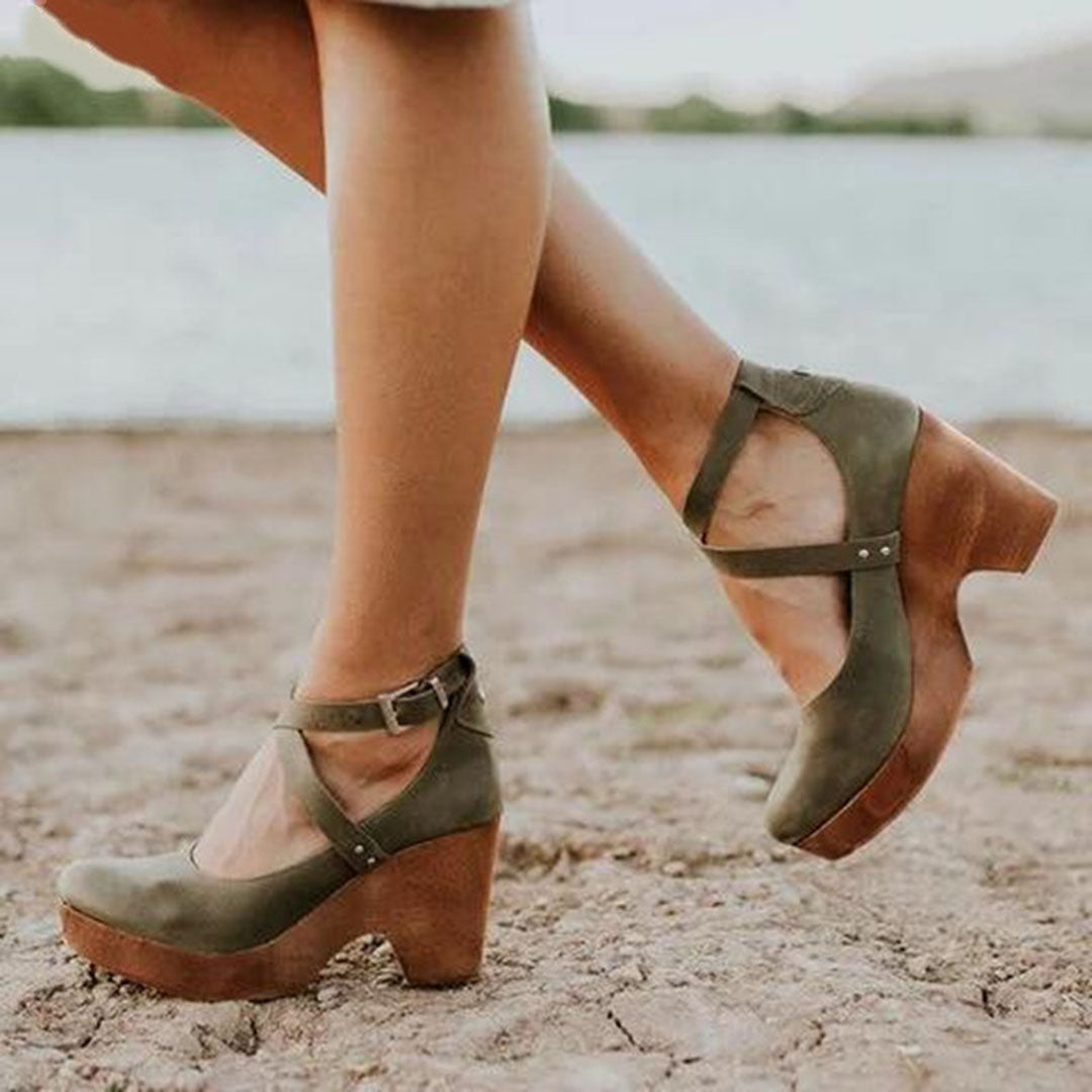 Women's Platform Heels with Cross Strap Ankle Design