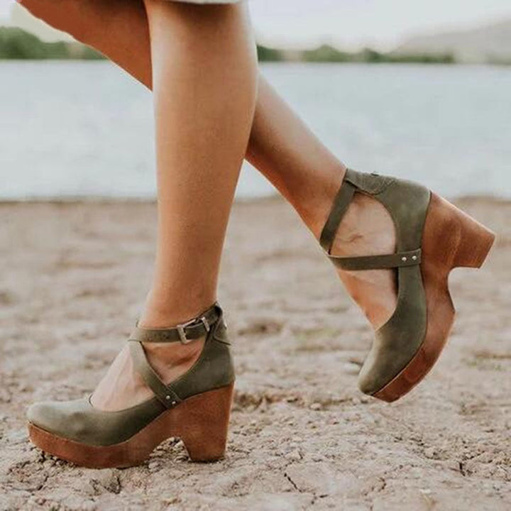 Women's Platform Heels with Cross Strap Ankle Design