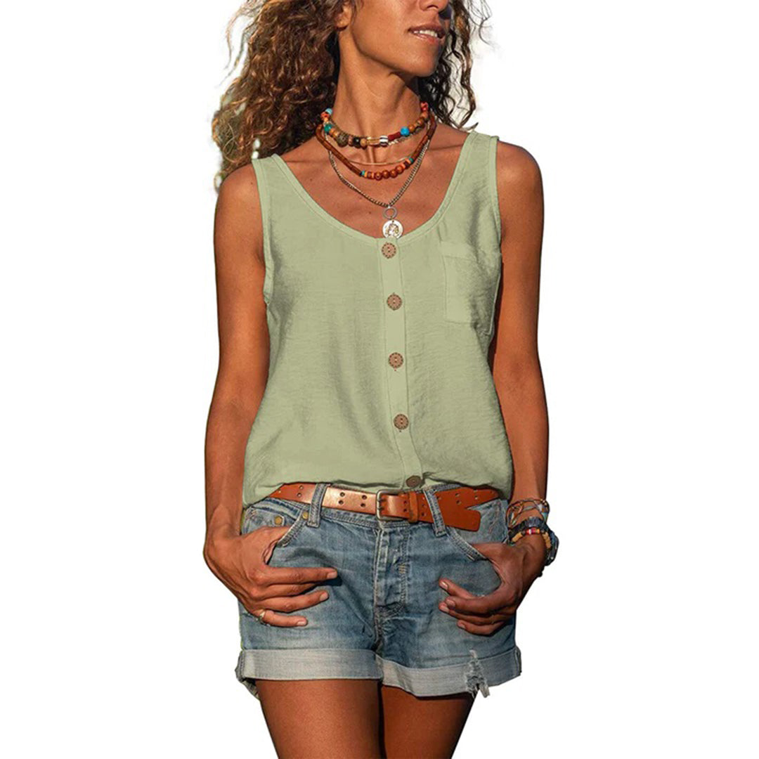 Women's Sleeveless Tank Top with Button-Up Front