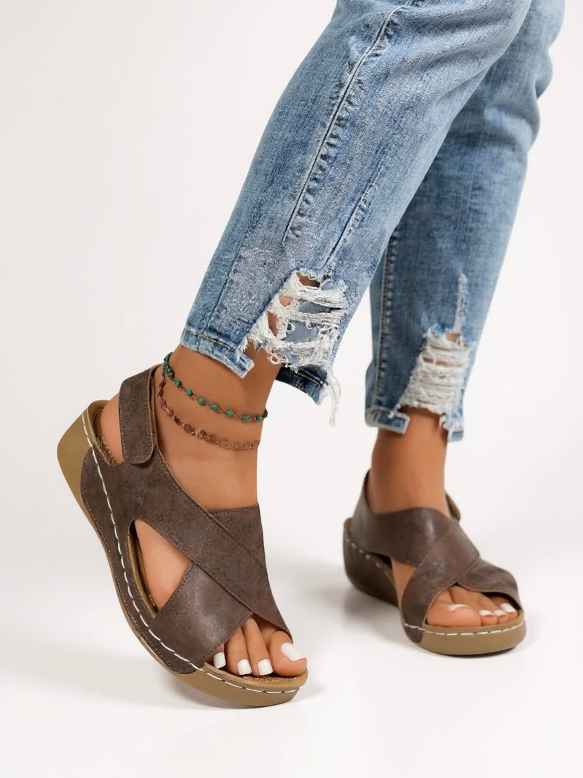 Women's Orthopedic Wedge Sandals with  Cross Strap