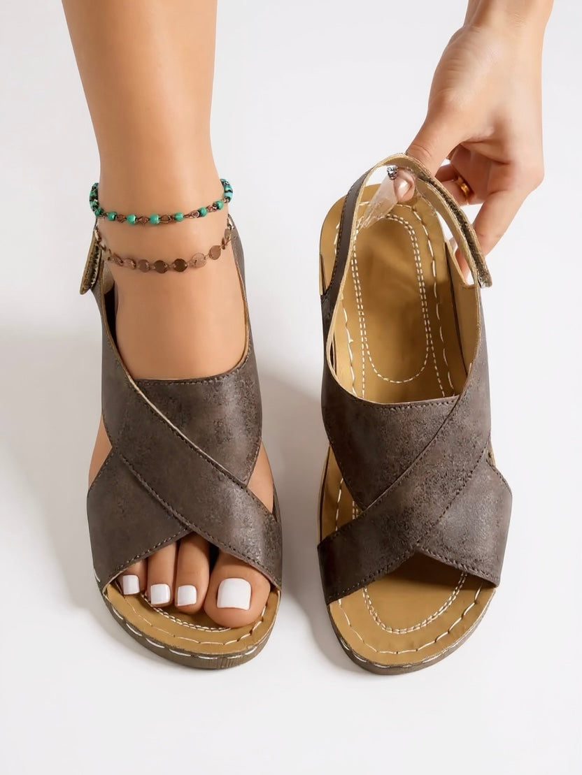 Women's Orthopedic Wedge Sandals with  Cross Strap