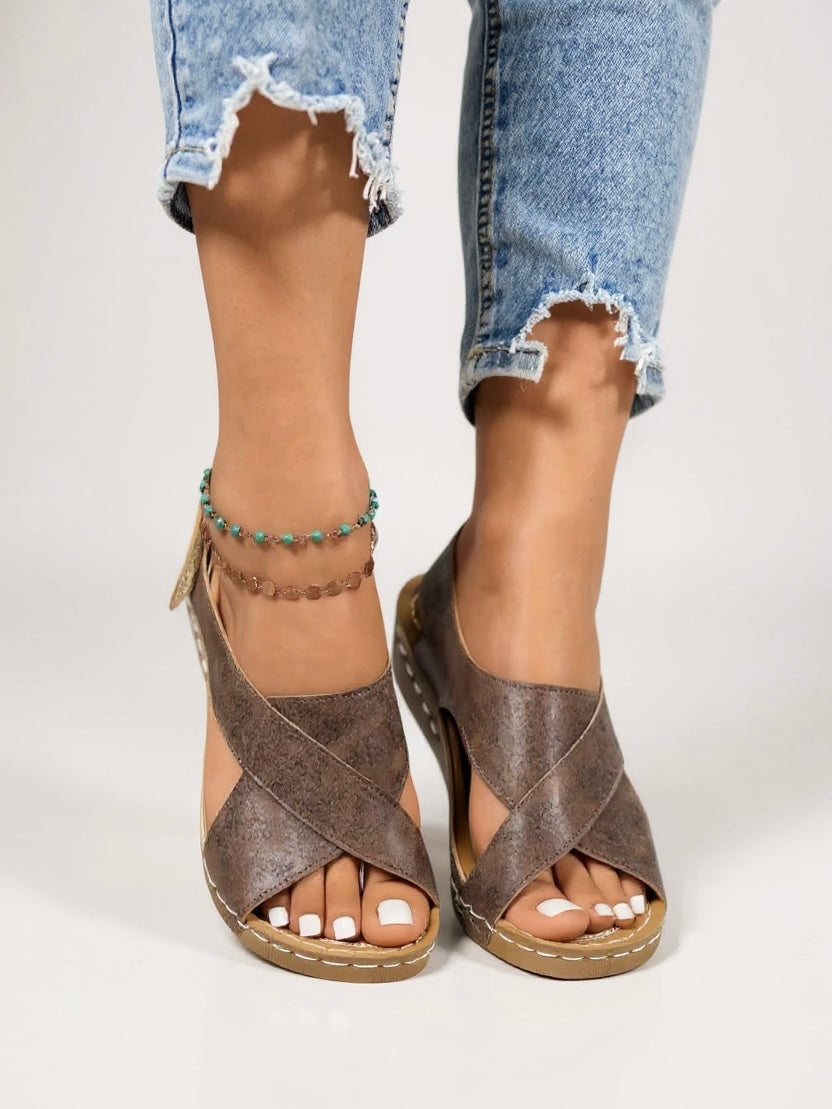 Women's Orthopedic Wedge Sandals with  Cross Strap
