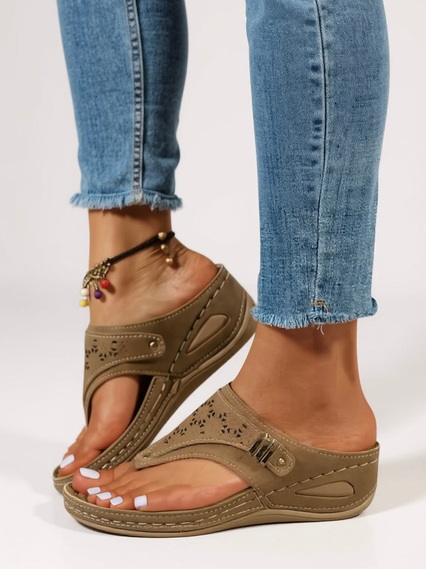 Women's Orthopedic Open Toe Thong Slide Sandals with Cutout Slip On