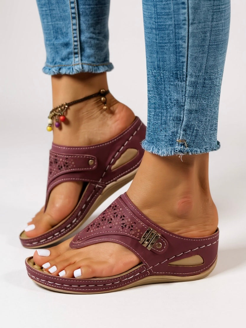 Women's Orthopedic Open Toe Thong Slide Sandals with Cutout Slip On