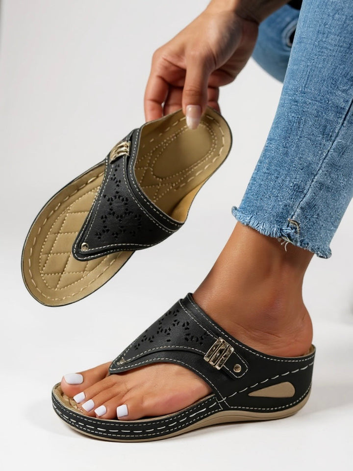 Women's Orthopedic Open Toe Thong Slide Sandals with Cutout Slip On