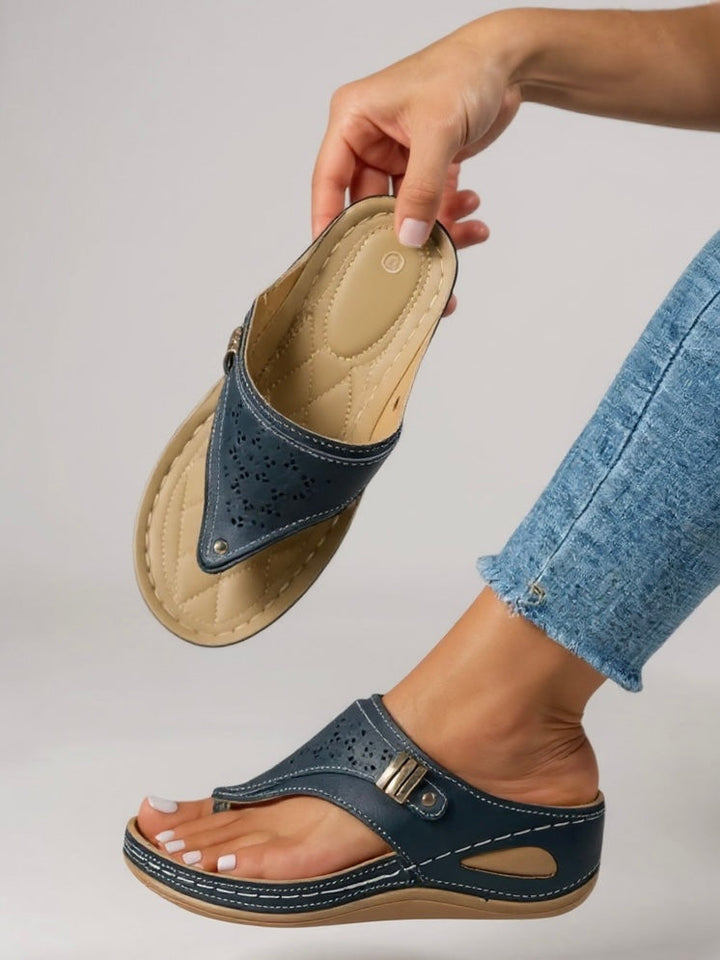 Women's Orthopedic Open Toe Thong Slide Sandals with Cutout Slip On