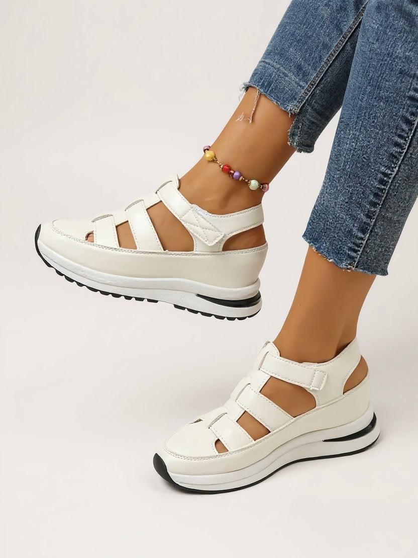 Women's Orthopedic Closed Toe Platform Sandals with Cutout Sections