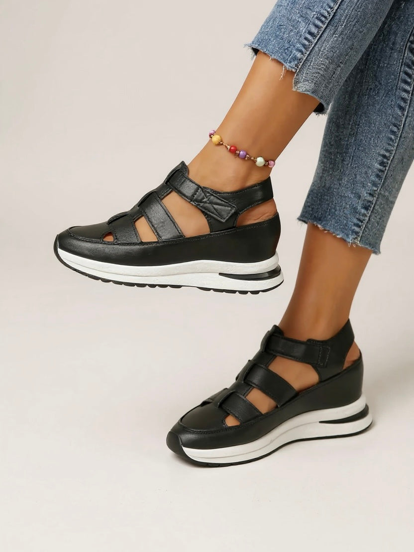 Women's Orthopedic Closed Toe Platform Sandals with Cutout Sections