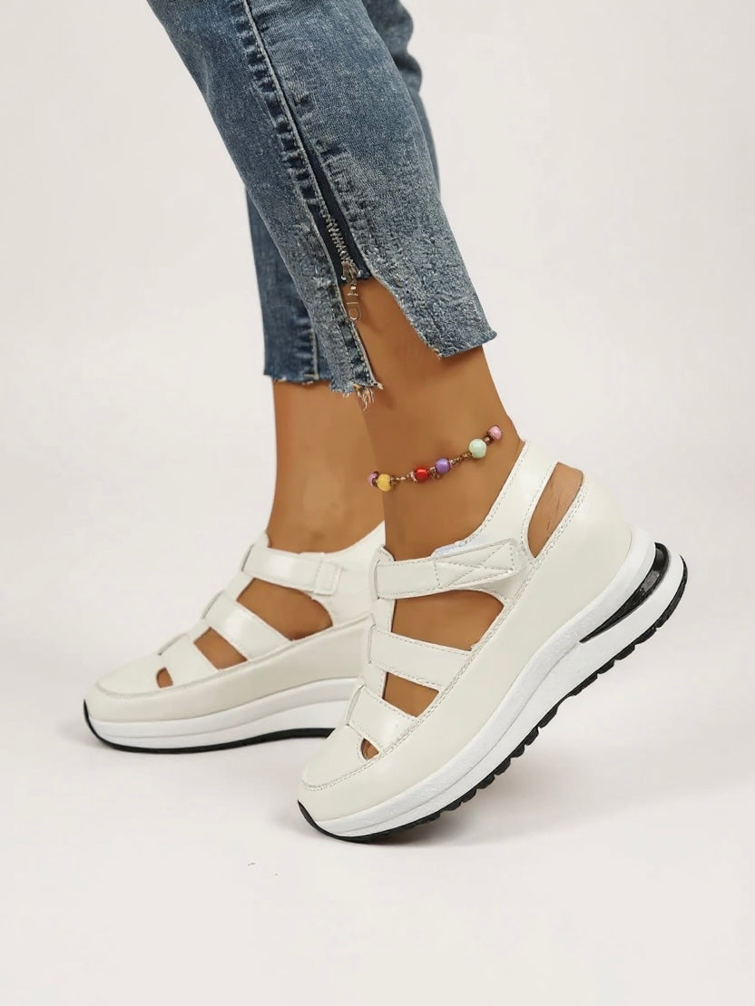 Women's Orthopedic Closed Toe Platform Sandals with Cutout Sections
