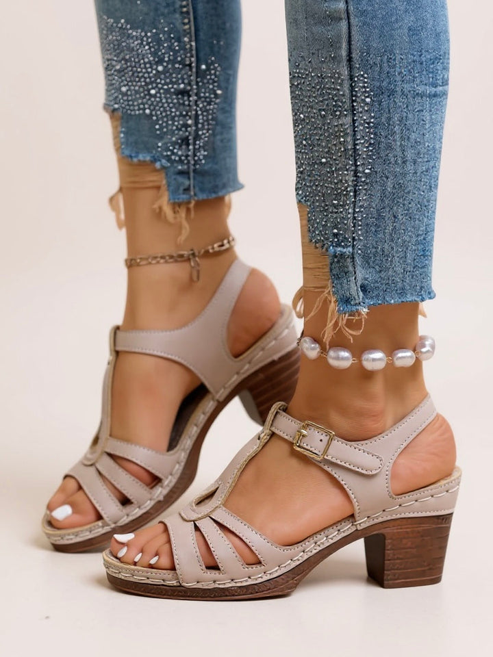 Women's Open Toe Block Heel Sandals with Ankle Strap