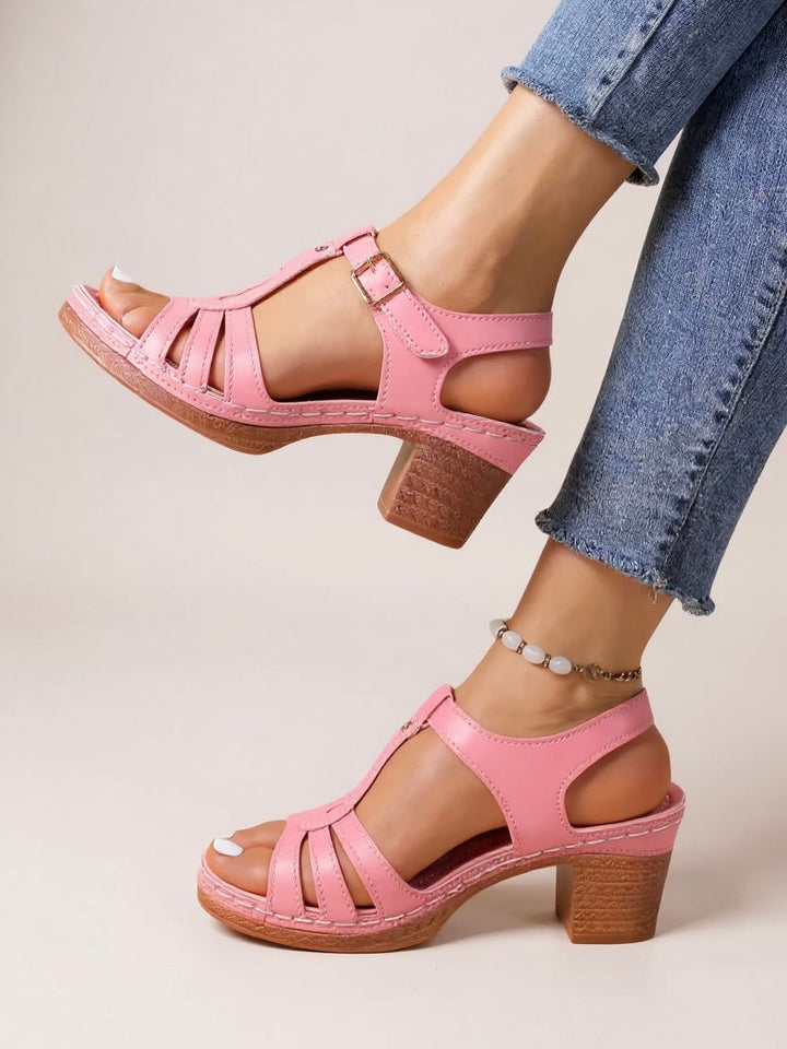 Women's Open Toe Block Heel Sandals with Ankle Strap