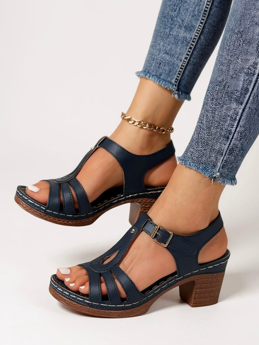 Women's Open Toe Block Heel Sandals with Ankle Strap