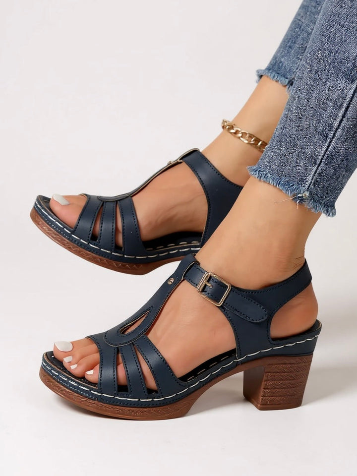 Women's Open Toe Block Heel Sandals with Ankle Strap