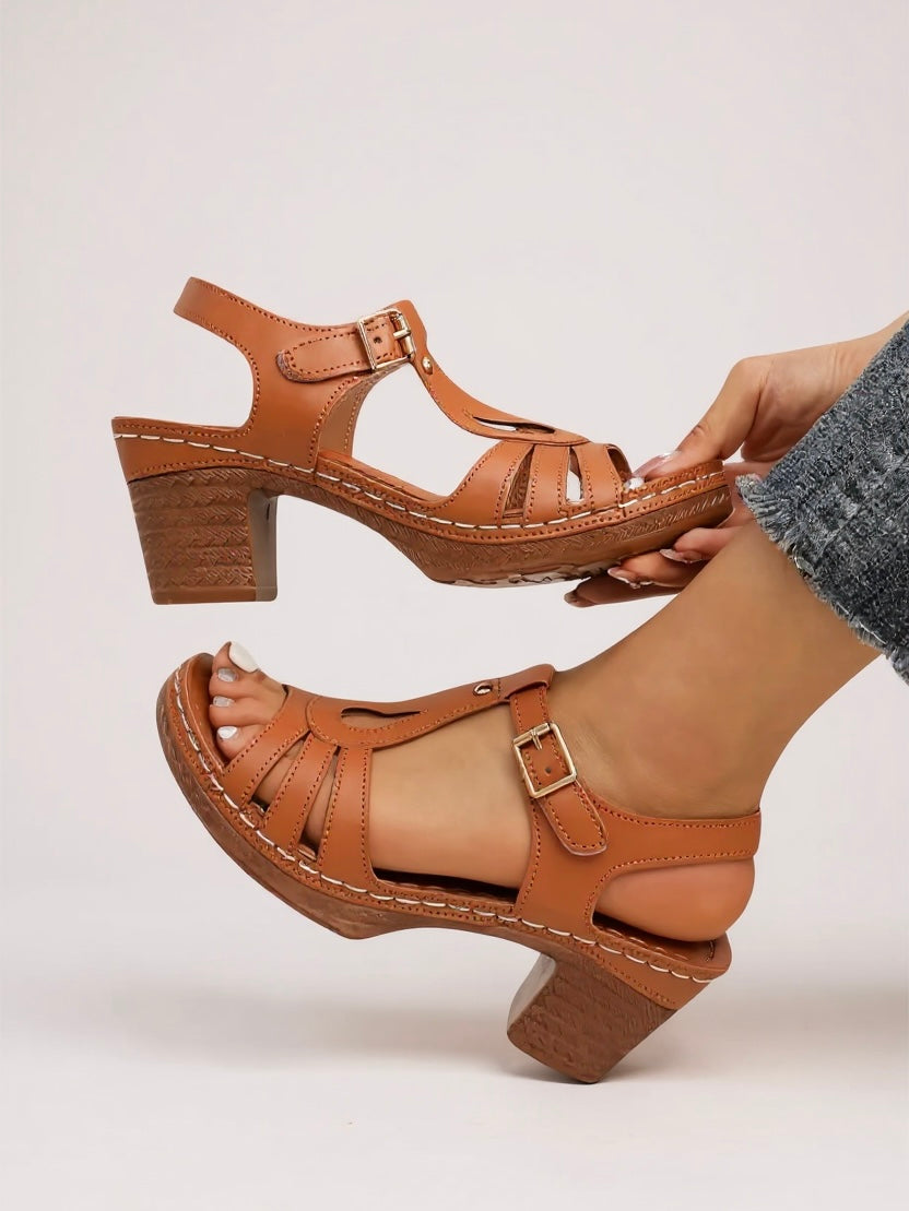 Women's Open Toe Block Heel Sandals with Ankle Strap