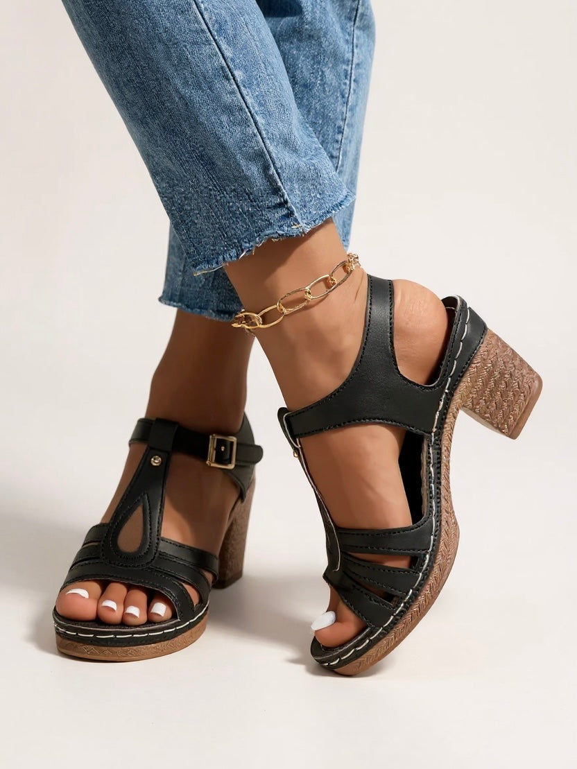 Women's Open Toe Block Heel Sandals with Ankle Strap