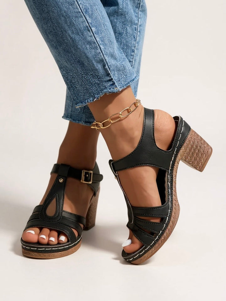 Women's Open Toe Block Heel Sandals with Ankle Strap
