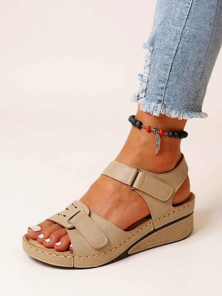 Women's Orthopedic Strappy Open Toe Wedge Sandals with Dual Buckle
