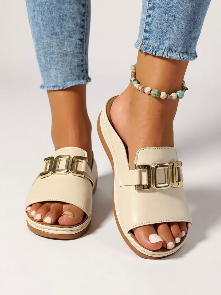 Women's Orthopedic Open Toe Flat Slide Sandals with Buckle Strap