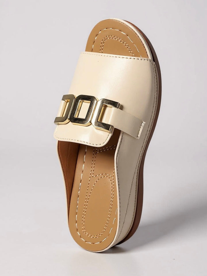 Women's Orthopedic Open Toe Flat Slide Sandals with Buckle Strap