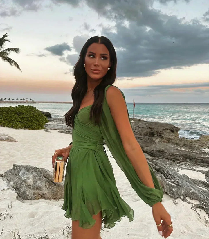 Clara | Mini Cocktail Dress with Puff Sleeves and Ruffle Hem