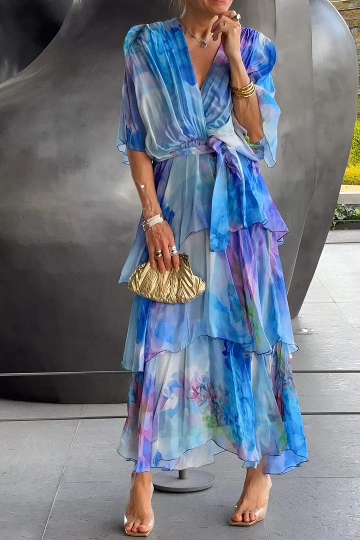 Polly | Maxi Wedding Guest Dress with Floral Print and V-Neck Wrap