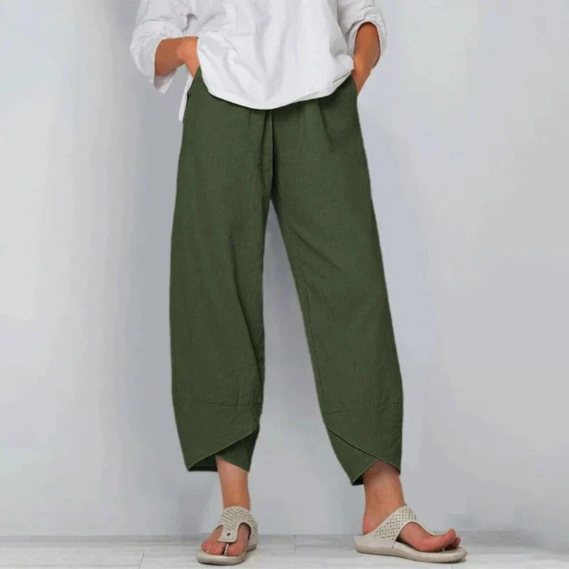 Sia | Tapered Trousers with Elasticated Waist and Cropped Hem