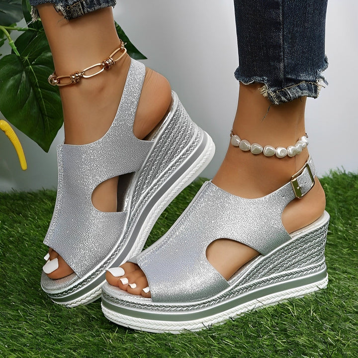 Women's Orthopedic Cutout Wedge Sandals with Back Strap