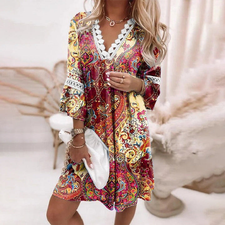 Leah | Mini Summer Dress with Boho Print and V-Neck