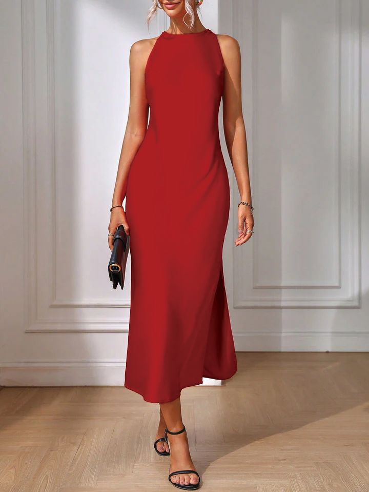 Brielle | Midi High Neck Dress with Sleeveless Bodice
