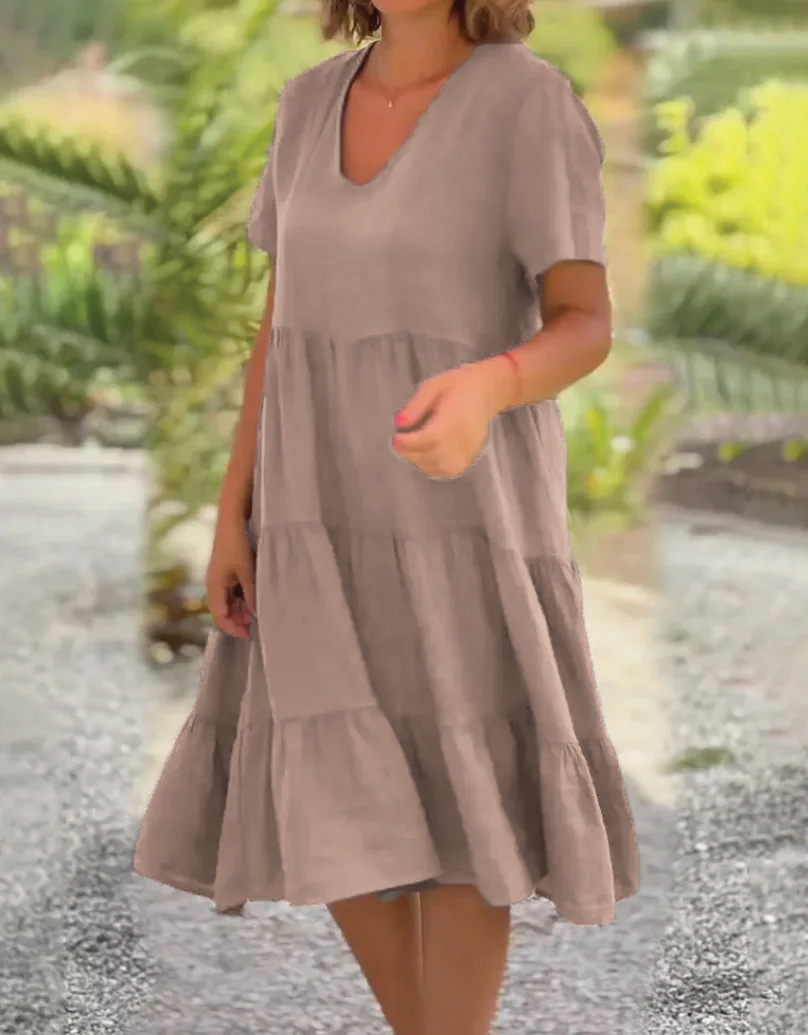 Julie | Midi Summer Dress with V-Neck and Tiered Skirt