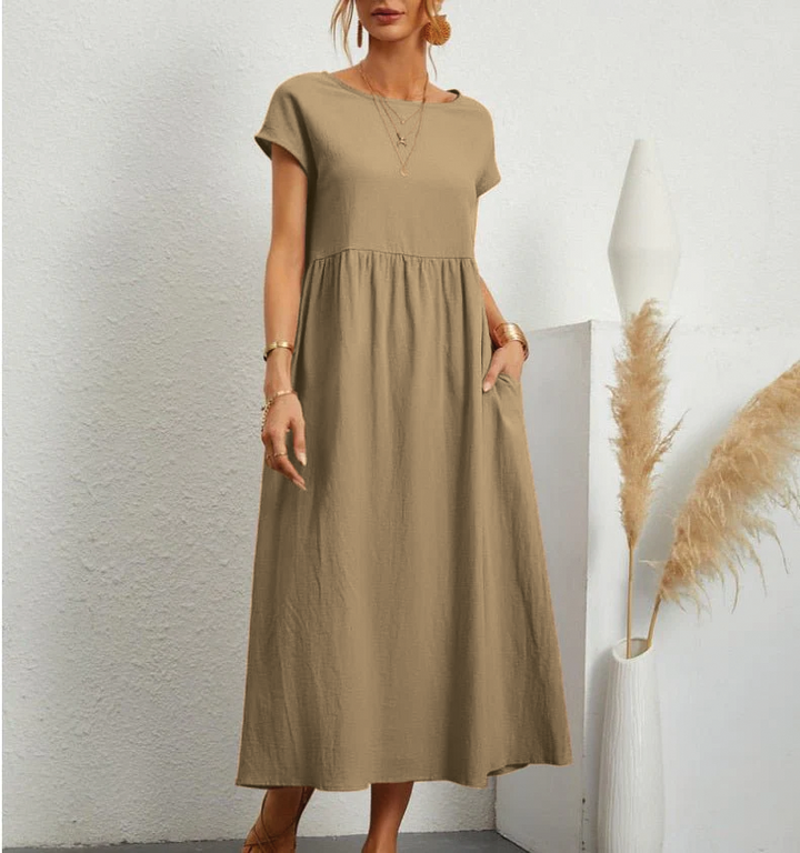 Charlotte | Midi Summer Dress with Round Neck and Side Pockets