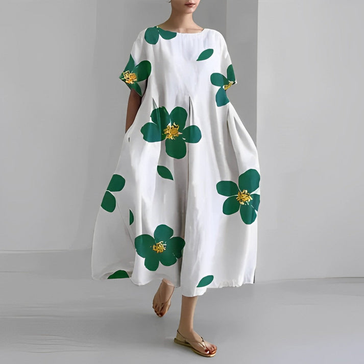 Jacklyn | Midi Summer Dress with Floral Print and Round Neck
