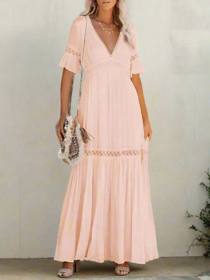 Grace | Maxi Wedding Guest Dress with V-Neck and Tiered Skirt