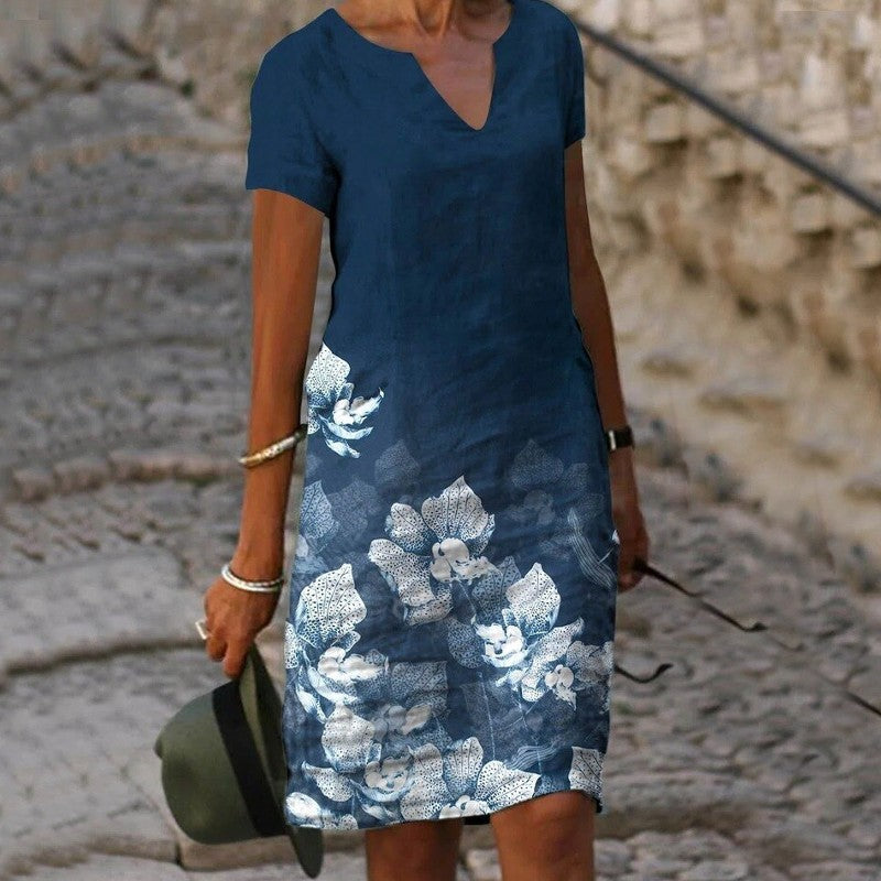 Hannah | Midi Summer Dress with Floral Print and V-Neck
