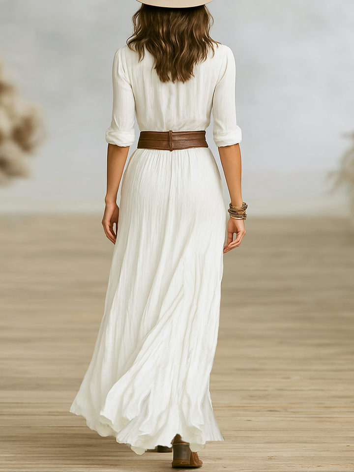 Daisy | Maxi Shirt Dress with Belted Waist and Long Sleeves