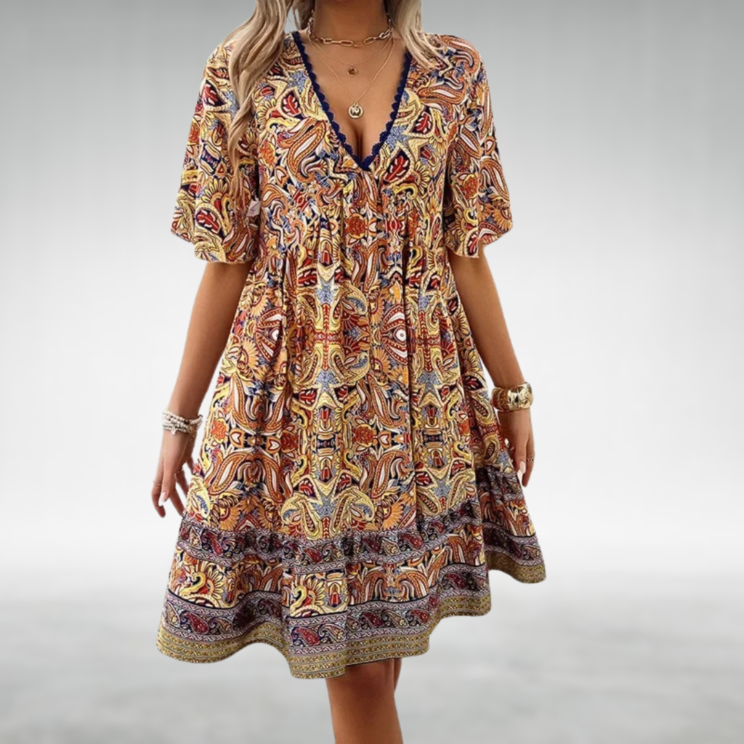 Lila | Mini Summer Dress with Paisley Print and V-Neck