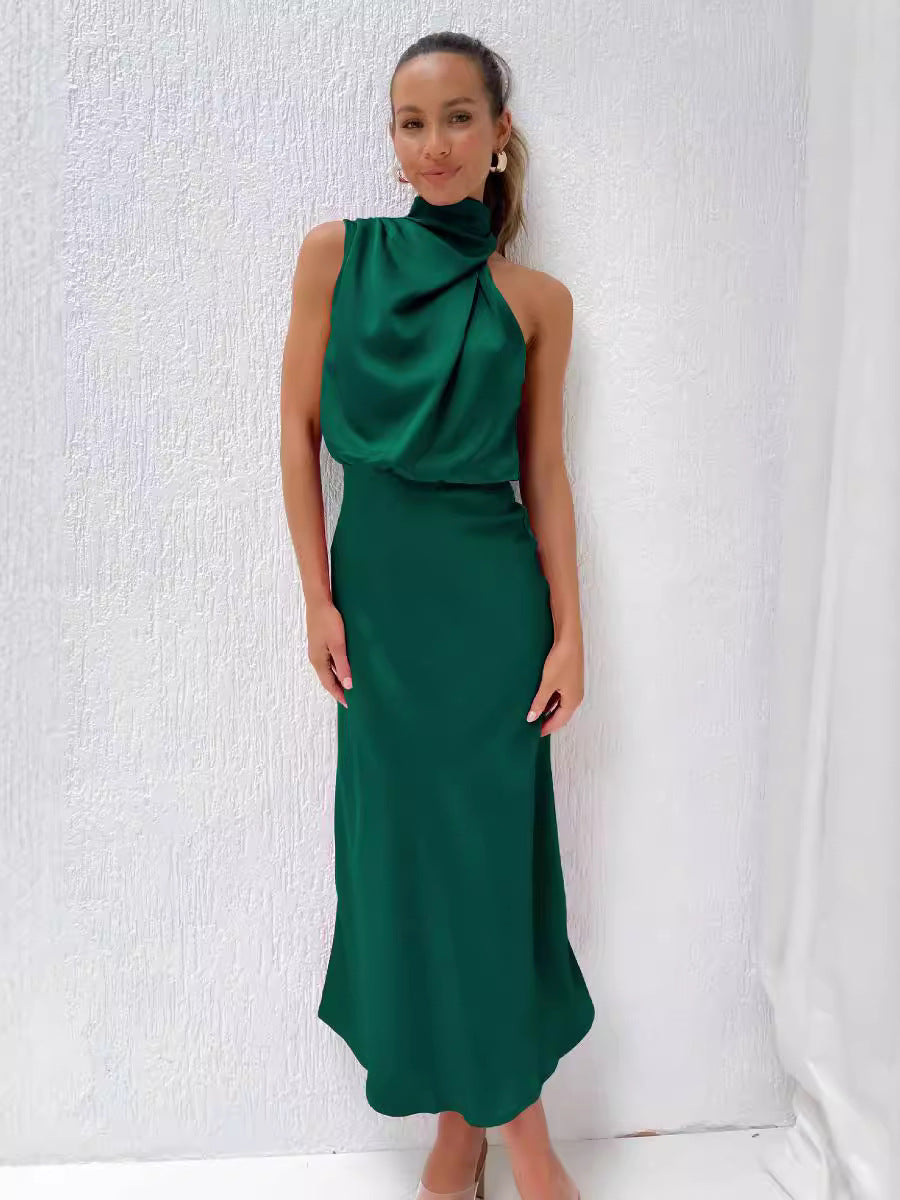 Diane | Maxi Halter Neck Dress with Cowl Drape