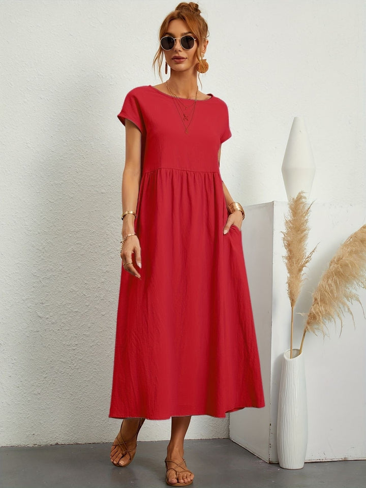Magnolia | Midi Summer Dress with Round Neck and Pockets